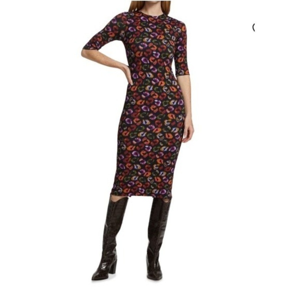 Farm Rio Midi Dress Women Size XS Multicolor Abstract Leopard Print